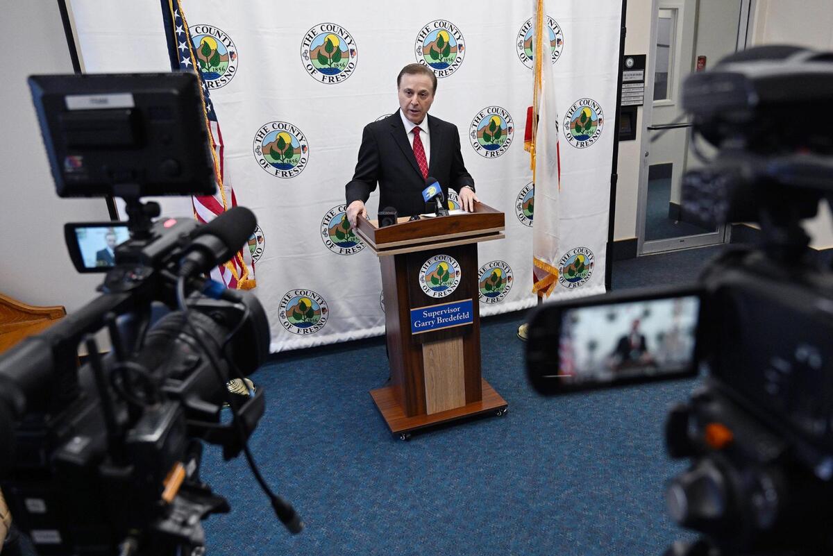 Fresno County Board of Supervisor for District 2 Garry Bredefeld discusses his proposal to remove DEI language from Fresno County government during a press conference Friday, Feb. 14, 2025 in Fresno.